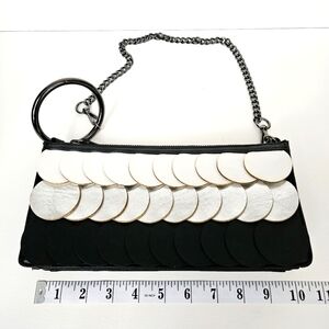 Nine West Black, Creamy White and Silver Circle Clutch
